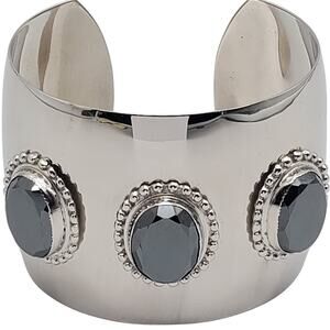 Danecraft Sterling Silver Cuff Wide 58g Hematite Bracelet Bangle Bold Statement